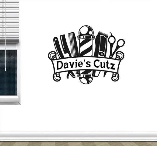 Miniatura 2 de Adhesivo de vinilo para pared con emblema de barbería, decoración de interiores moderna, decoración de peluquería, mural