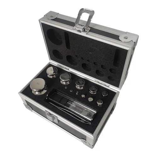 F1 Grado 1mg-17.64 oz Kit de peso de calibración de acero inoxidable 25 piezas Pesos embalados en caja de aleación de aluminio para laboratorio y