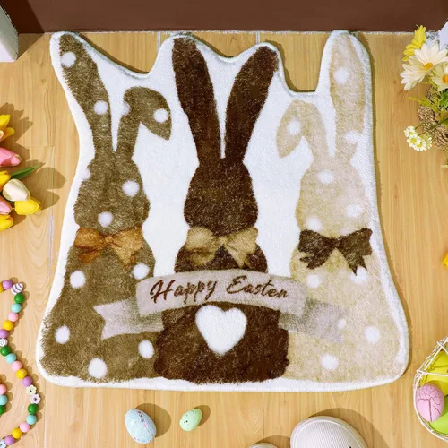 Drydiet Alfombra de baño de conejo de Pascua, alfombra de baño retro de conejo, antideslizante, lavable, alfombra decorativa de bienvenida blanca y