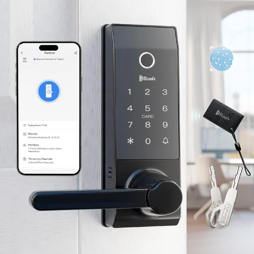 Cerradura inteligente para timbre de puerta con huella dactilar para propietarios de viviendas o padres, cerradura de puerta con cámara y manija de