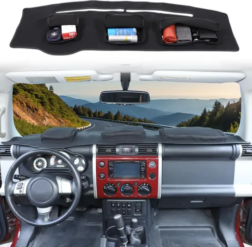 Miniatura 11 de Tapete de poliéster compatible con Toyota FJ Cruiser 2007-2021, cubierta de tablero de automóvil, almohadilla para parasol, accesorios Negro