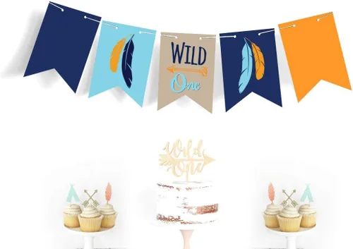 Miniatura 3 de Cartel de feliz cumpleaños – Decoraciones de cumpleaños «Wild One» – Decoraciones de primer cumpleaños y baby shower para niños y niñas – Cartel