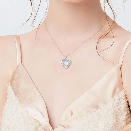 Miniatura 4 de Cuoka Collar con dije de corazón y estrella de luna y estrella con forma de corazón y ópalo con texto en inglés "I Love Y ou to The Moon and Back