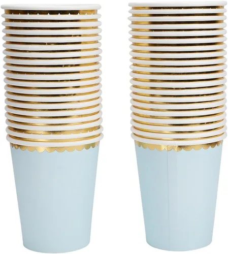 Miniatura 11 de Geeklife Vasos de papel dorados y amarillos, vasos de papel desechables de lámina dorada brillante de 9 onzas para bodas, fiestas, cócteles y cenas