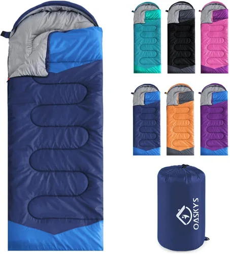 Oaskys - Saco de dormir para acampar, para 3 estaciones, clima cálido y fresco, verano, primavera, otoño, ligero, resistente al agua, para adultos y