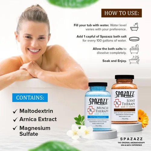 Miniatura 9 de Spazazz Paquete de 2 unidades de aromaterapia para spa y sales de baño, paquete de 2 unidades, un tarro de 19 onzas cada terapia muscular y terapia