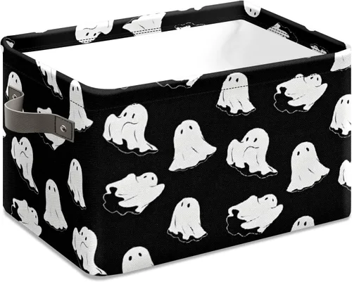 Miniatura 11 de Cesta de almacenamiento espeluznante de Halloween, bolsas de truco o trato, cubo de almacenamiento plegable grande, organizador plegable de 10 x 14