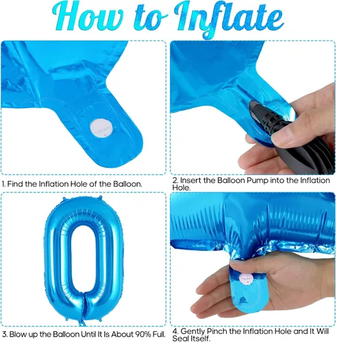 Miniatura 7 de Globo de número 0 azul de 40 pulgadas, globos grandes de papel de aluminio de helio, globos gigantes de Mylar número 0 para suministros