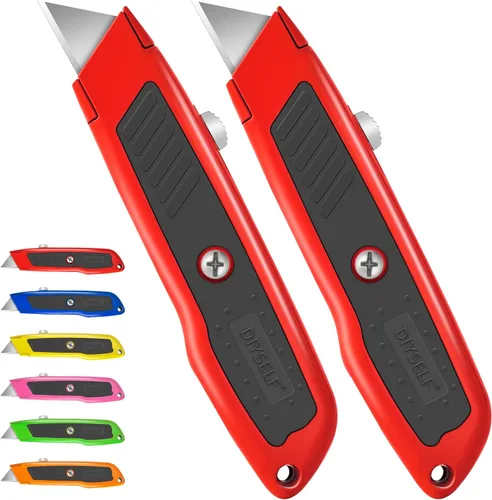 Miniatura 7 de DIYSELF 2 unidades de cuchillo utilitario, cortador de caja retráctil de servicio pesado, mango de aleación de aluminio y goma, cuchillo de afeitar
