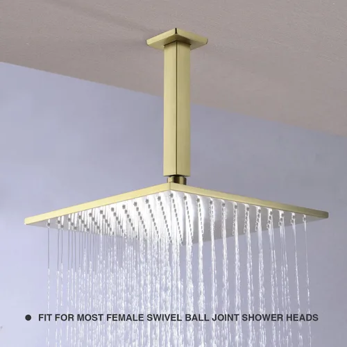 Miniatura 3 de Brazo de ducha de oro cepillado con brida de 6 pulgadas de acero inoxidable recto superior de lluvia cabezal de ducha de extensión de tubo cuadrado