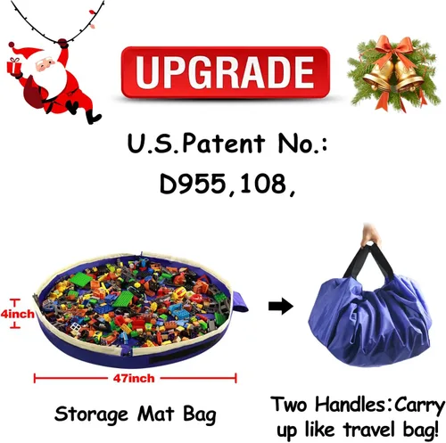 Miniatura 2 de Bolsa de almacenamiento de juguetes con cordón para Lego – Bolsa de tapete de juego, contenedor de almacenamiento de juguetes para niños con tapa