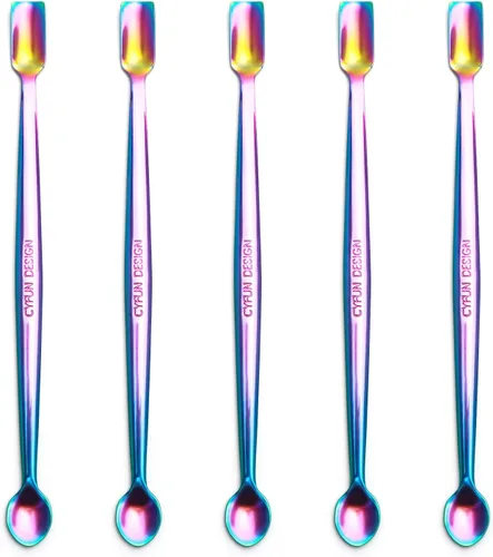 Miniatura 14 de Briartw Paquete de 5 cucharas de acero inoxidable de doble extremo, herramientas de precisión para purpurina, resina, epoxi, polvo de relieve, Negro