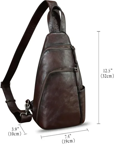 Miniatura 4 de Bolso bandolera de cuero genuino, bolso cruzado hecho a mano para senderismo, riñonera, mochila retro para el hombro, mochila de pecho vintage