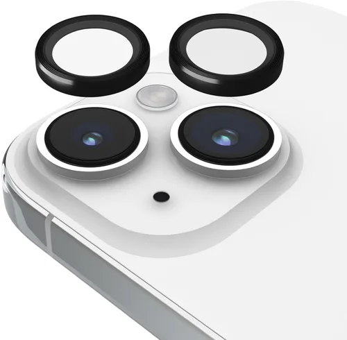 Case-Mate Protector de lente de cámara con anillos de aluminio negro para iPhone 15 / iPhone 15 Plus - Doble vidrio templado - Tecnología