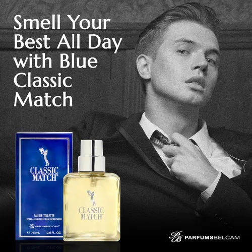 Miniatura 6 de PB ParfumsBelcam Blue Classic Match Eau de Toilette en espray para hombre, fragancia moderna de cítricos Fougere, notas de melón, musgo y pachulí