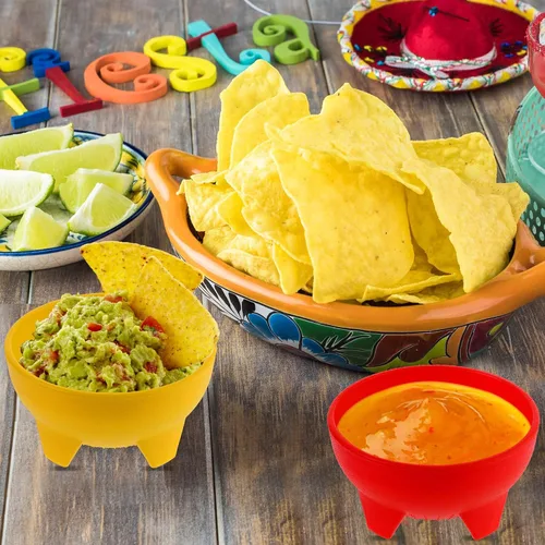 Miniatura 7 de meekoo Cuencos de salsa mexicanos multicolor de 4.5 pulgadas de diámetro, vajilla mexicana de plástico para tacos, dulces, chips, aperitivos