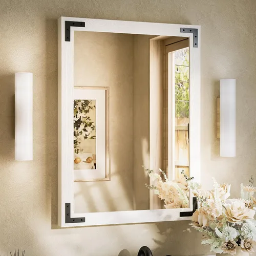 Miniatura 28 de TETOTE Espejo de madera natural de 48 x 24 pulgadas para pared de baño/dormitorio/sala de estar/entrada, espejo rústico de tocador de baño
