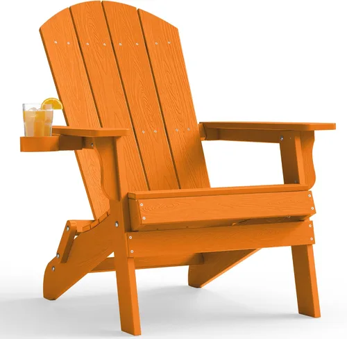 Miniatura 16 de YEFU Silla Adirondack, silla Adirondack de plástico de gran tamaño, sillas plegables para exteriores con soporte para tazas, silla de césped