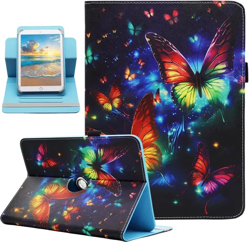 Miniatura 22 de Funda universal para tablet Android de 10 y 10.1 pulgadas, Dluggs de piel sintética con rotación de 360 grados, soporte multiángulo