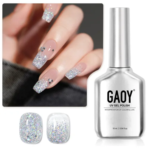 Miniatura 10 de GAOY Esmalte de uñas de gel brillante, 16ml de esmalte de gel con purpurina transparente, curado con luz UV para arte de uñas, bricolaje en casa