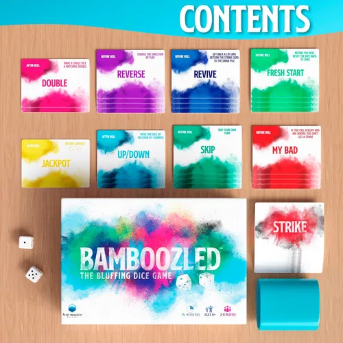 Miniatura 7 de Bamboozled - Un juego de dados y cartas de faroleo divertidísimo. Juego de fiesta familiar para niños, adolescentes y adultos. Rápido y fácil