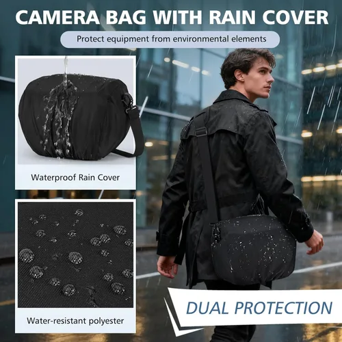 Miniatura 4 de RAINSMORE - Bolsa para cámara, bandolera impermeable para cámaras DSLR/SLR/sin espejo para fotógrafos, maletín pequeño con soporte para trípode