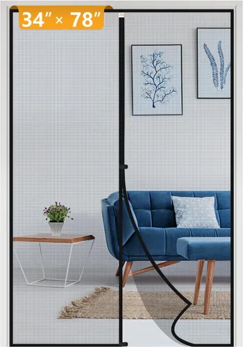 Miniatura 40 de Yotache - Puerta mosquitera magnética estrecha para puerta de 26 x 78 pulgadas, tamaño de malla de 28 x 79 pulgadas, malla de fibra de vidrio Negro