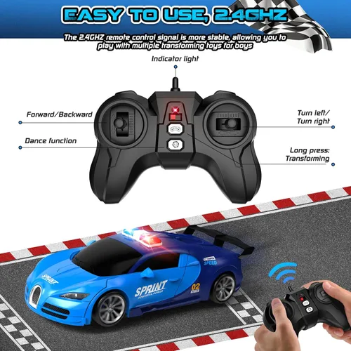 Miniatura 9 de Carro de control remoto, transformación con un clic en robot, carro de juguetes transformable para niños, deformación suave, modo demostración, Azul