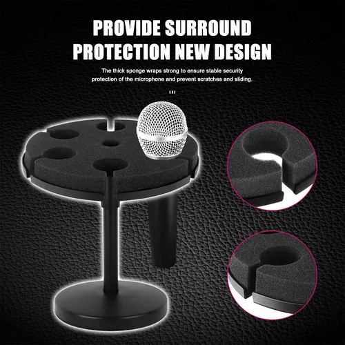 Miniatura 5 de Soporte para micrófonos múltiples, soporte de micrófono con cable e inalámbrico para soporte, soporta hasta 6 micrófonos, aluminio, negro