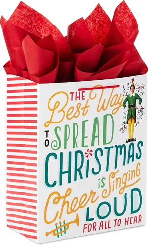 Miniatura 4 de Hallmark Bolsa de regalo de elfo grande de 13 pulgadas con papel de seda (cita de película: la mejor manera de difundir la alegría navideña)