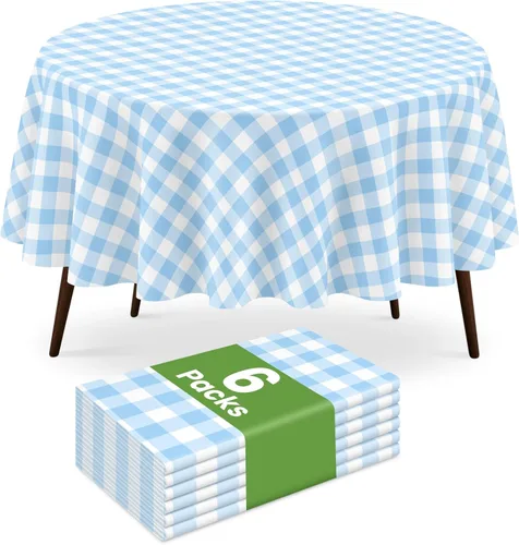 Miniatura 45 de Paquete de 2 manteles redondos desechables color azul oscuro, manteles de plástico para fiestas, 84 x 84 pulgadas, impermeable, para campamento