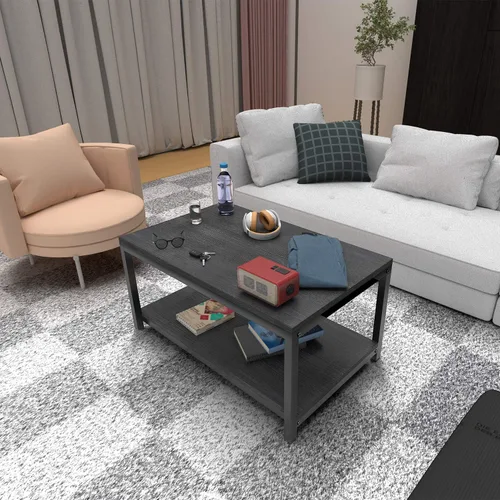 Miniatura 8 de YSSOA Mesa para el hogar de 31 x 20 x 16 pulgadas con estante de almacenamiento para sala de estar y oficina, fácil montaje, negro, 2 niveles