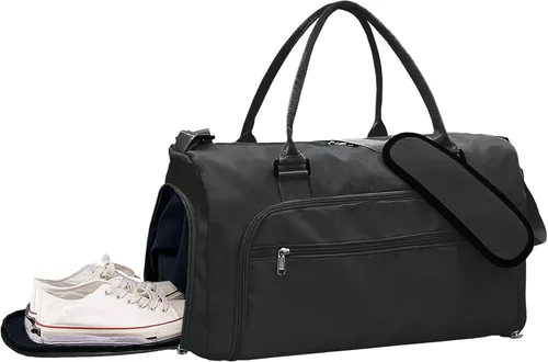 Miniatura 7 de woogwin Bolsa de gimnasio pequeña para hombres y mujeres con zapatos y compartimento húmedo, bolsa de lona impermeable para viajes, deportes