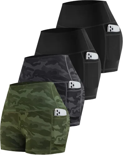 Miniatura 28 de CHRLEISURE - Pantalones cortos de ciclismo para mujer con bolsillos de licra, cintura alta, con control de abdomen para entrenamiento, yoga