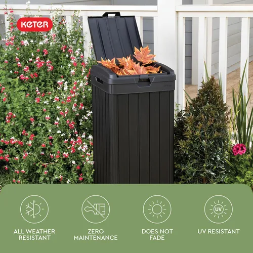 Miniatura 5 de Keter Baltimore - Bote de basura de resina de 38 galones para cocina al aire libre con tapa y bandeja de goteo para una fácil limpieza, perfecto