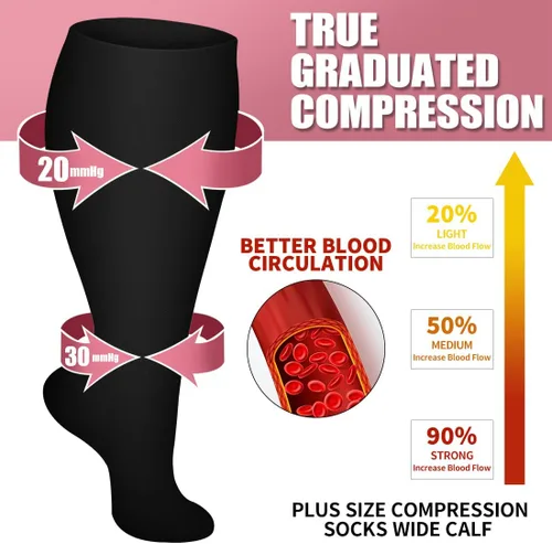 Miniatura 3 de Laite Hebe Calcetines de compresión de talla grande para mujeres y hombres, 3 pares de pantorrilla ancha hasta la rodilla, soporte alto