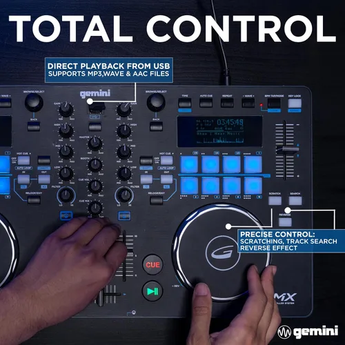 Miniatura 3 de Gemini Sound GMX - Controlador DJ Versátil y Reproductor Multimedia - Sistema Compacto USB/MIDI con VirtualDJ LE, Ideal para DJs Móviles