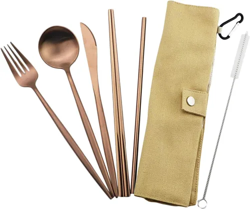 Miniatura 2 de Juego de cubiertos de viaje de acero inoxidable 18/10 con 7 cubertería portátil para camping, saludables y respetuosos con el medio ambiente