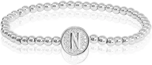 by you - Pulseras con iniciales para mujer, 26 letras, cuentas redondas del alfabeto, acero inoxidable, oro y plata