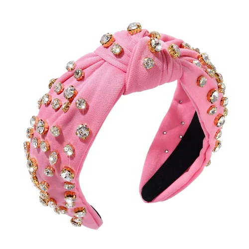 Diadema anudada de cristal para mujer, diadema con nudo superior ancha, diadema de moda para mujer, accesorios para el cabello (rosa)