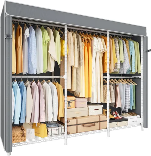 Miniatura 11 de ULIFHOME E14C - Sistema organizador de armario resistente, estantes de ropa independientes para colgar ropa, perchero ajustable de 58 pulgadas