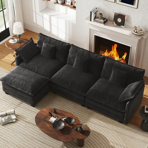 Miniatura 31 de WorthFurni Sofá Seccional Modular de 111.4", Sofá de Nube en Forma de U con 2 Otomanas Móviles, Cómodo Sofá de Chenille de Asiento Profundo