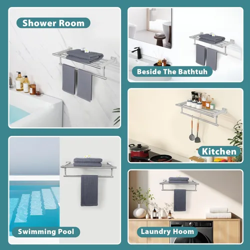 Miniatura 9 de Alise Toallero de 20 pulgadas para baño montado en la pared, toallero de baño con barra de torre, toalleros dobles para baño, soporte de toallas