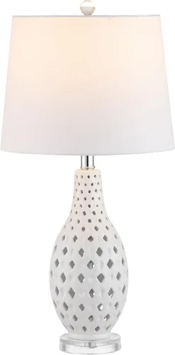 Miniatura 6 de SAFAVIEH Lighting Collection Harlem Trellis - Lámpara de mesa de noche de cerámica azul marino de 26 pulgadas para dormitorio, sala de estar