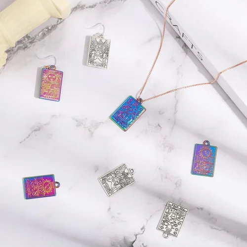 Miniatura 4 de CHGCRAFT 24 dijes de cartas de tarot de 12 estilos, colgantes de aleación chapados en rectángel, para manualidades, pulseras, aretes, collares