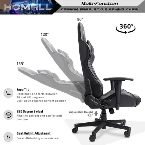 Miniatura 6 de Homall Silla de juegos, silla de oficina con respaldo alto, silla de computadora de cuero, silla de escritorio racing ejecutiva, ergonómica, Negro