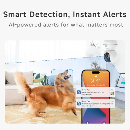 Miniatura 7 de Noorio Cámara de seguridad para interiores, cámara UHD de 4 MP para mascota/perro de 360 grados para seguridad del hogar, llamada de un solo toque