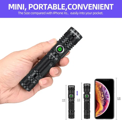 Miniatura 2 de DARKDAWN Linterna de luz UV 395nm recargable por USB, ultravioleta, LED, portátil, lámpara de madera, luz negra para detección de orina de gato, UV