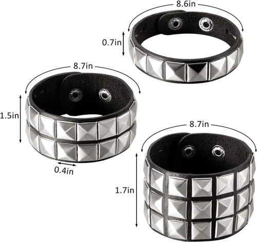 Miniatura 5 de Hicarer 3 piezas de pulsera de cuero punk de Halloween para hombres y mujeres, pulsera gótica de rock de los 80, brazalete unisex para fiesta