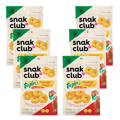 Miniatura 24 de Snak Club Tajin Anillos de Manzana Gomitas de Caramelo, Gomitas de Fruta con Sabor a Chile y Lima, Snacks Leves, Sin Gluten y Veganos, 5 oz Bolsas